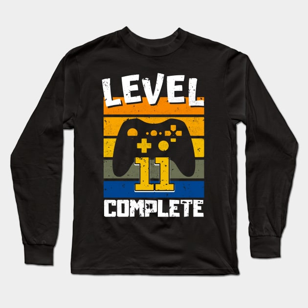 Level 11 Complete 11th Birthday Retro Gaming Kids Long Sleeve T-Shirt by Foxxy Merch